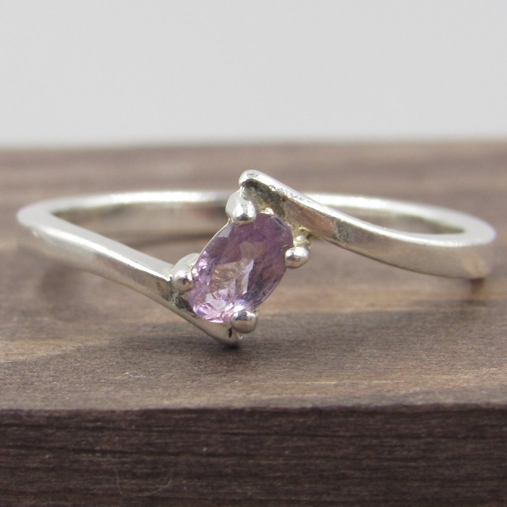 Size 7.5 Sterling Silver Petite Amethyst Gem Band